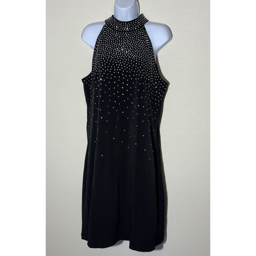 Womens Dress 14 Black w Silver studs Embellished Jax Lined‎ Chocker Coller Goth